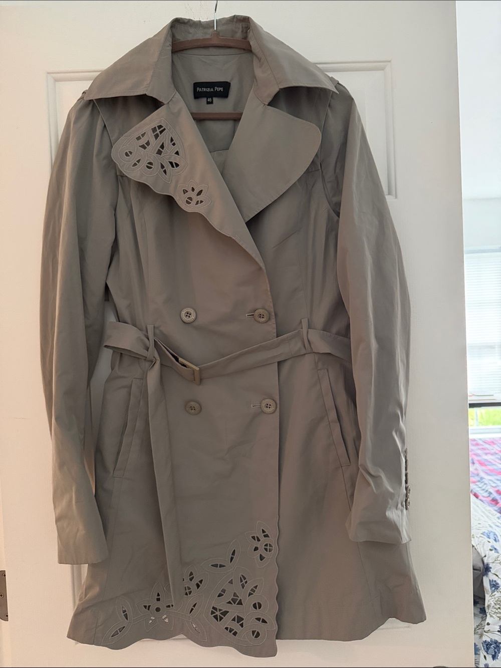 Patrizia Pepe Embroidered Cutwork Belted Trench Coat IT 46 US 10